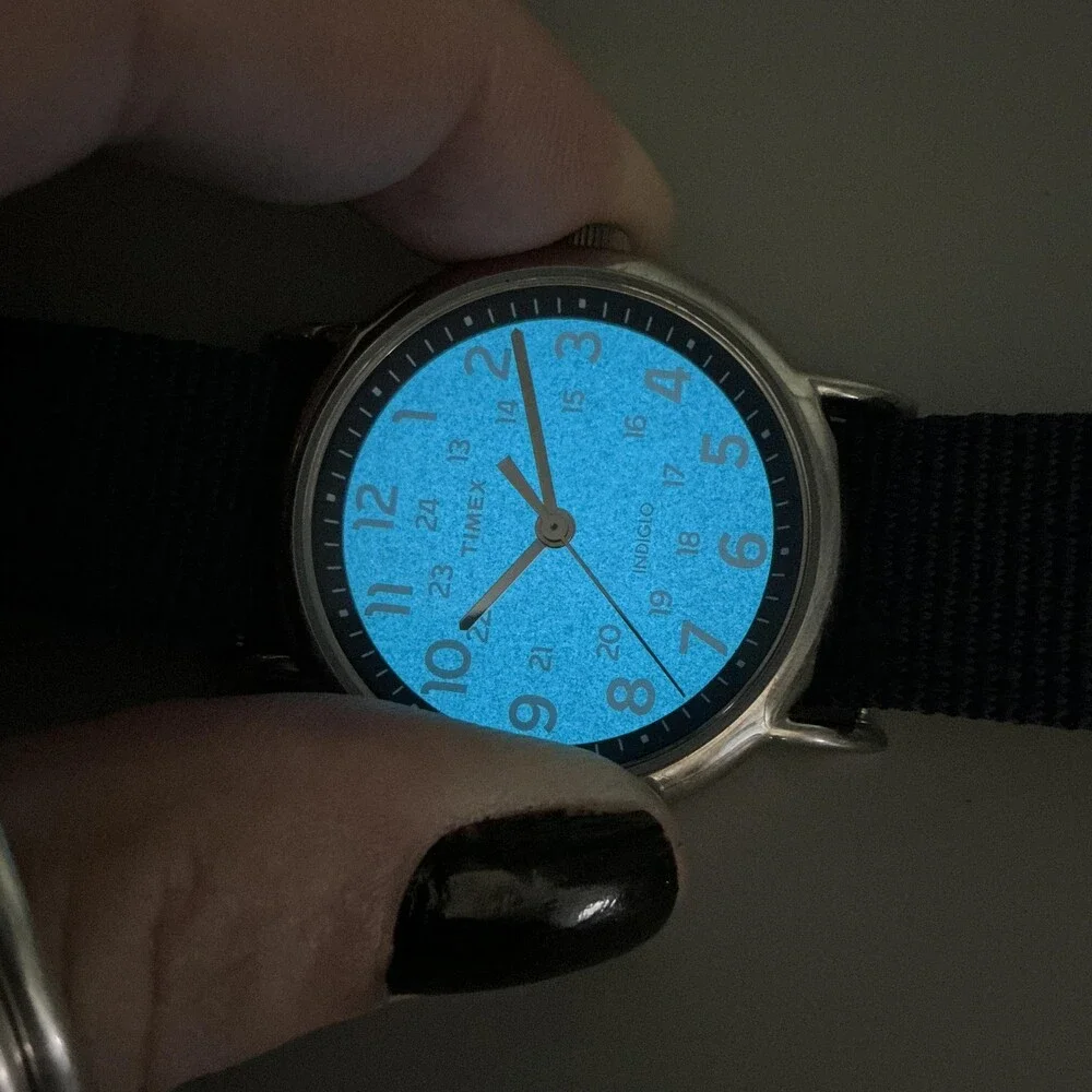 Timex Weekender Indiglo Mens Watch 38mm Blue Dial Blue Nylon New Battery